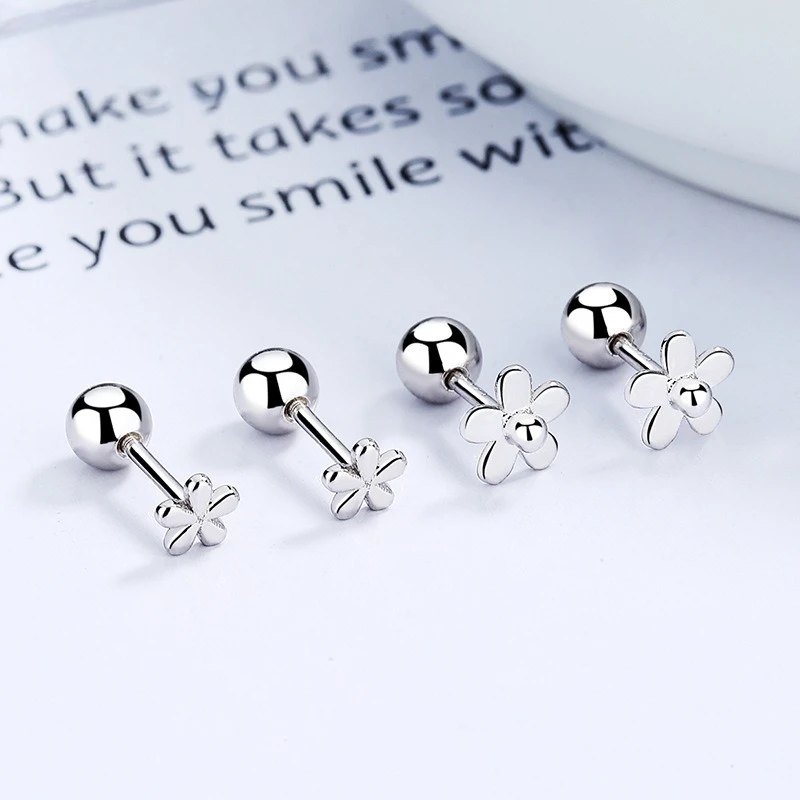 

925 Sterling Silver Floral Screw Ear Studs for Women Minimalist Ins Style Niche Twist Cap Ear Cuffs Fresh Ear Accessories.