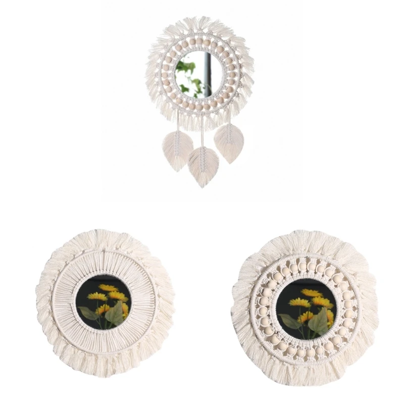 

Bohemian Wall Hangings Mirrored Macrames Woven Tassels Decorative Round Mirrored for Bedroom Dormitory Wall Decors X3UC