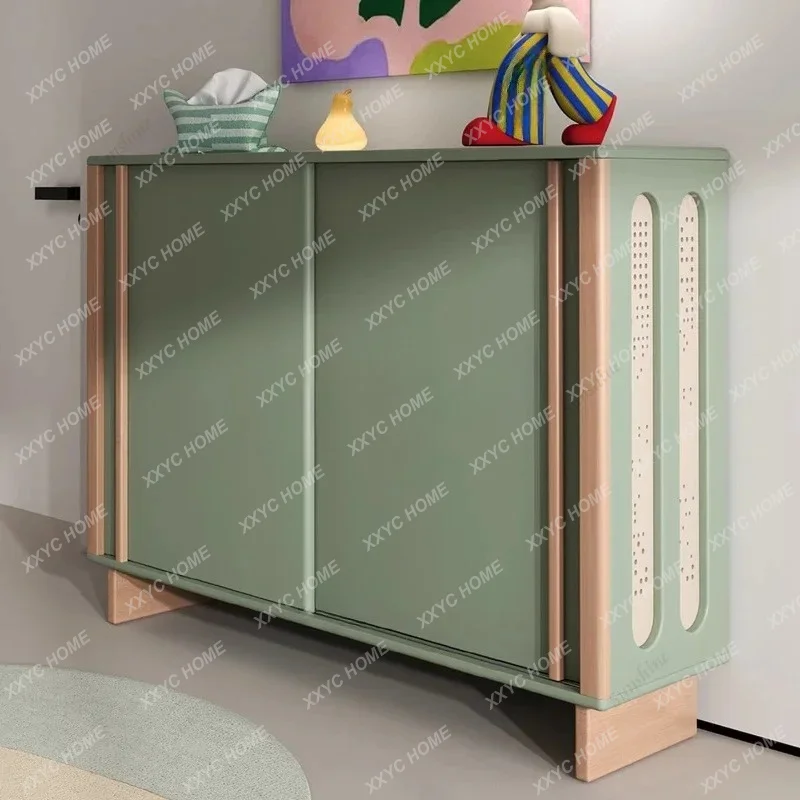 

Sliding door shoe cabinet Home entrance Solid wood shoe cabinet Outside the door Corridor entrance cabinet FT