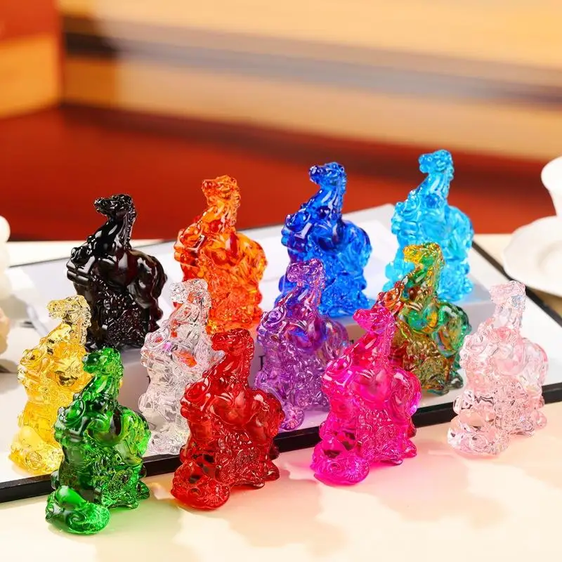 2026 زودياك تمثال حصان مجموعة فنغ شوي كريستال ضوء فاخر الحصان الشمس الماسك حلية ديكور المنزل سطح المكتب #2