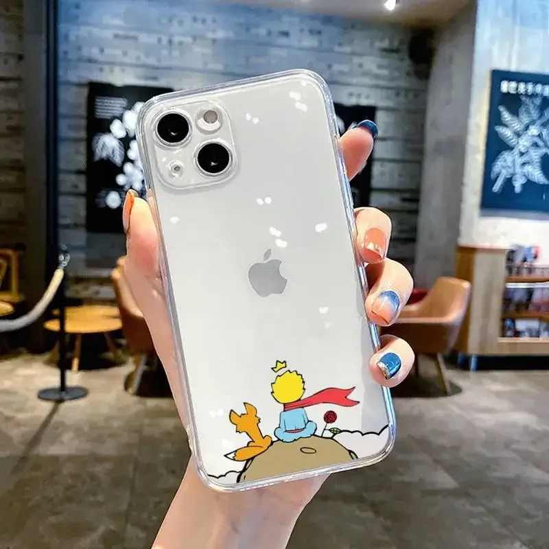 Cartoon Little Prince Clear Phone Case For iPhone 16 14 13 12 11 15 Pro Max 13Mini SE X XR XS 15Plus Transparent Covers Fundas