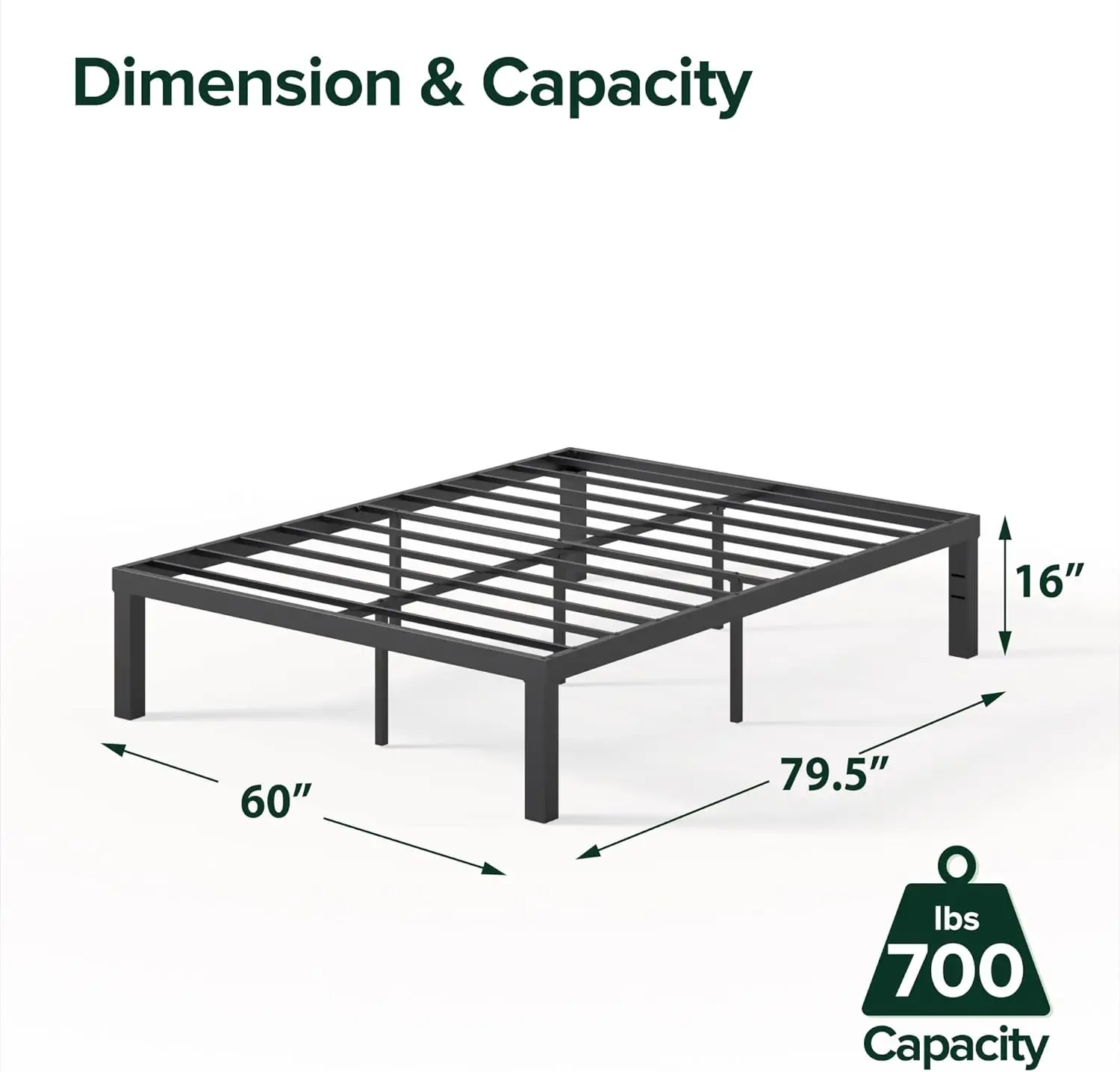 Metal Platform Bed Frame, Mattress Foundation with Steel Slat Support, No Box Spring Needed, Easy Assembly, Queen, Black