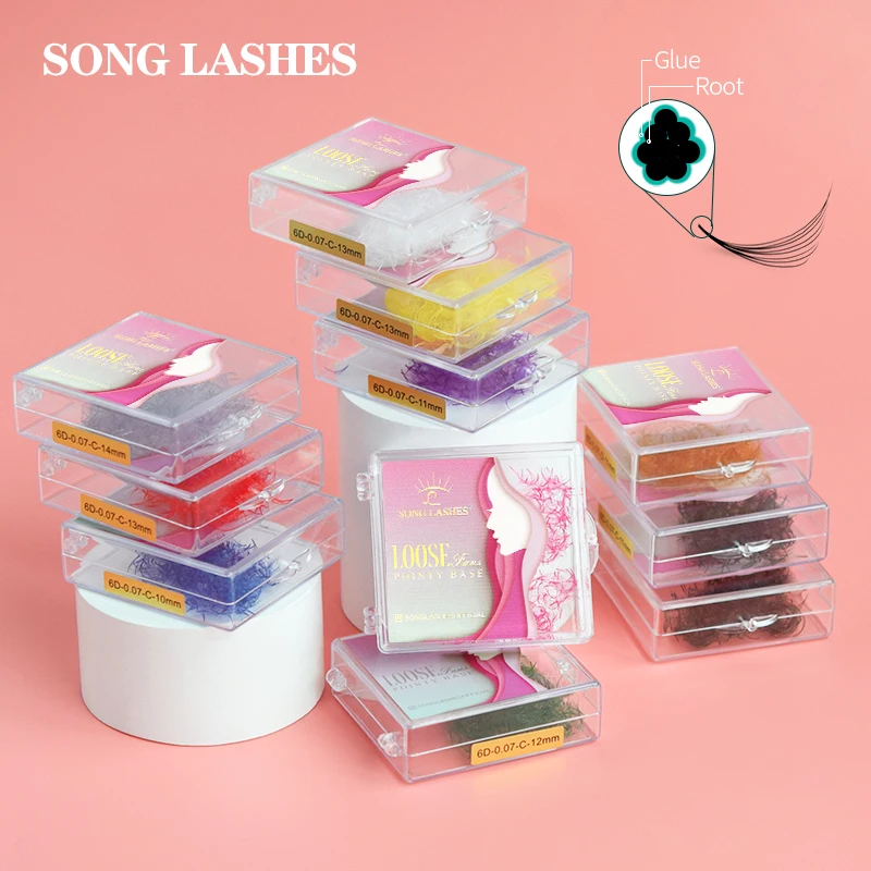 Song Lashes Eyelash Extension Supplies 6D Promade Loose Fans Color Lashes C D Curl Soft Pointy Base