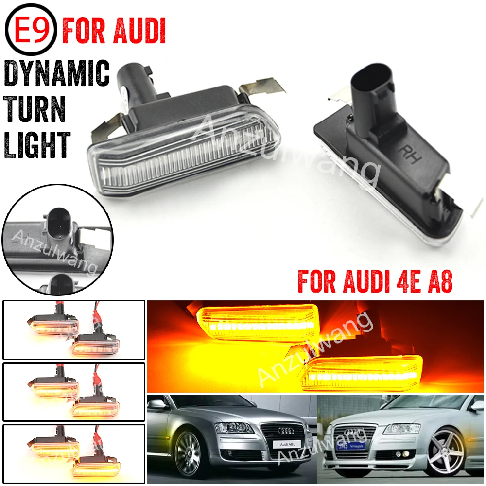 

2Pcs LED Dynamic Side Marker Lights Turn Signal Lamps For Audi A8 A8L S8 4E D3 mk2 Quattro 2003-2009 Amber Canbus 4E0949127/8
