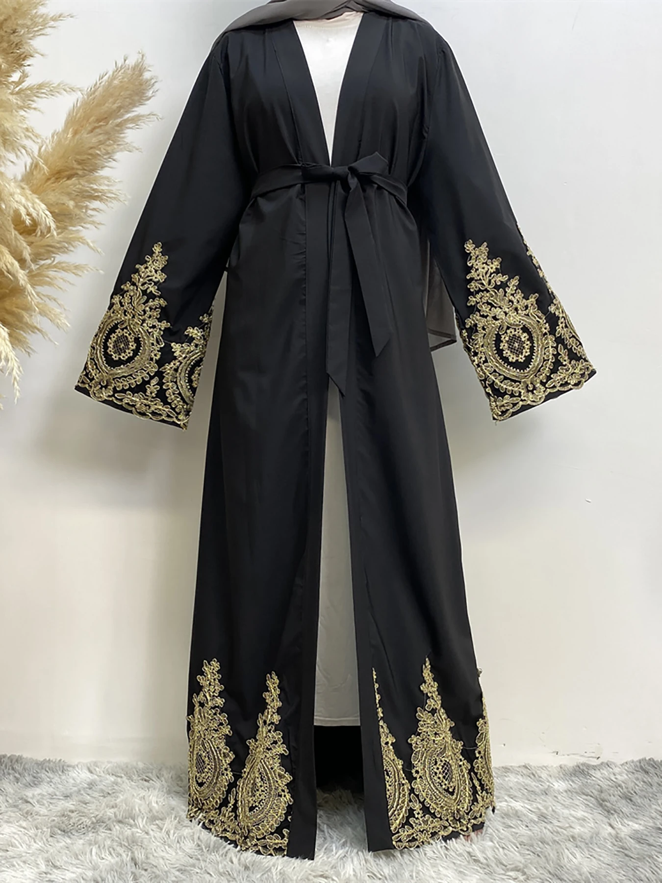 Robe clássico abayas para mulheres muçulmanas lindo bordado quimono modesto oração simples de alta qualidade preto cáqui vestidos com cinto