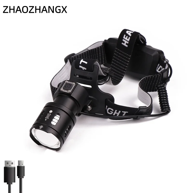 ZHAOZHANGX USB-powered High-Power Zoom LED Flashlight, Portable Telescopic Outdoor Fishing Headlamp