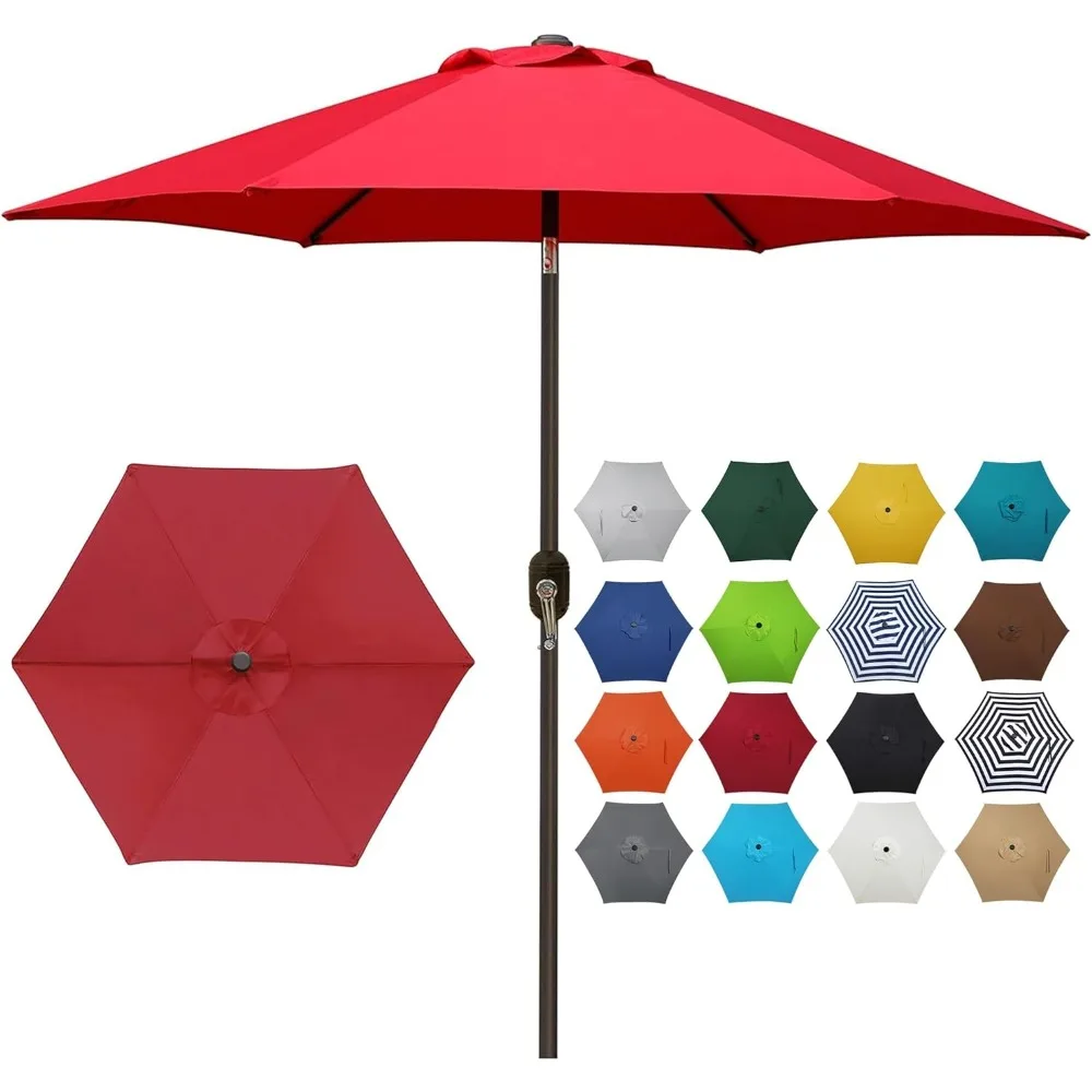 Blissun 7.5 Ft Patio Umbrella, Yard Umbrella Push Button Tilt Crank (Red)