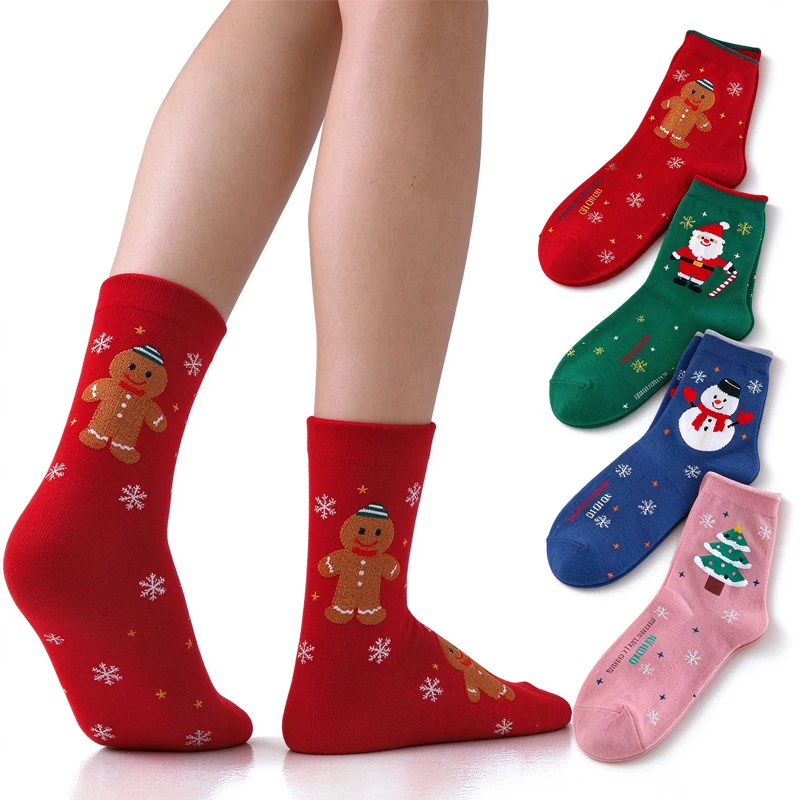 4/8 Pairs Cotton Socks Kawaii Gingerbread Santa Claus Elk Snowflake Christmas Socks Cute Girls Boys Unisex Socks Christmas Gift