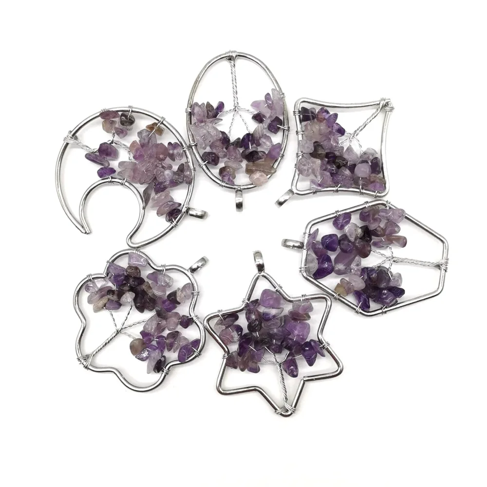 

Hot selling natural amethyst macadamia white twine life tree fortune tree pendant necklace lady gift gem Fashion trend
