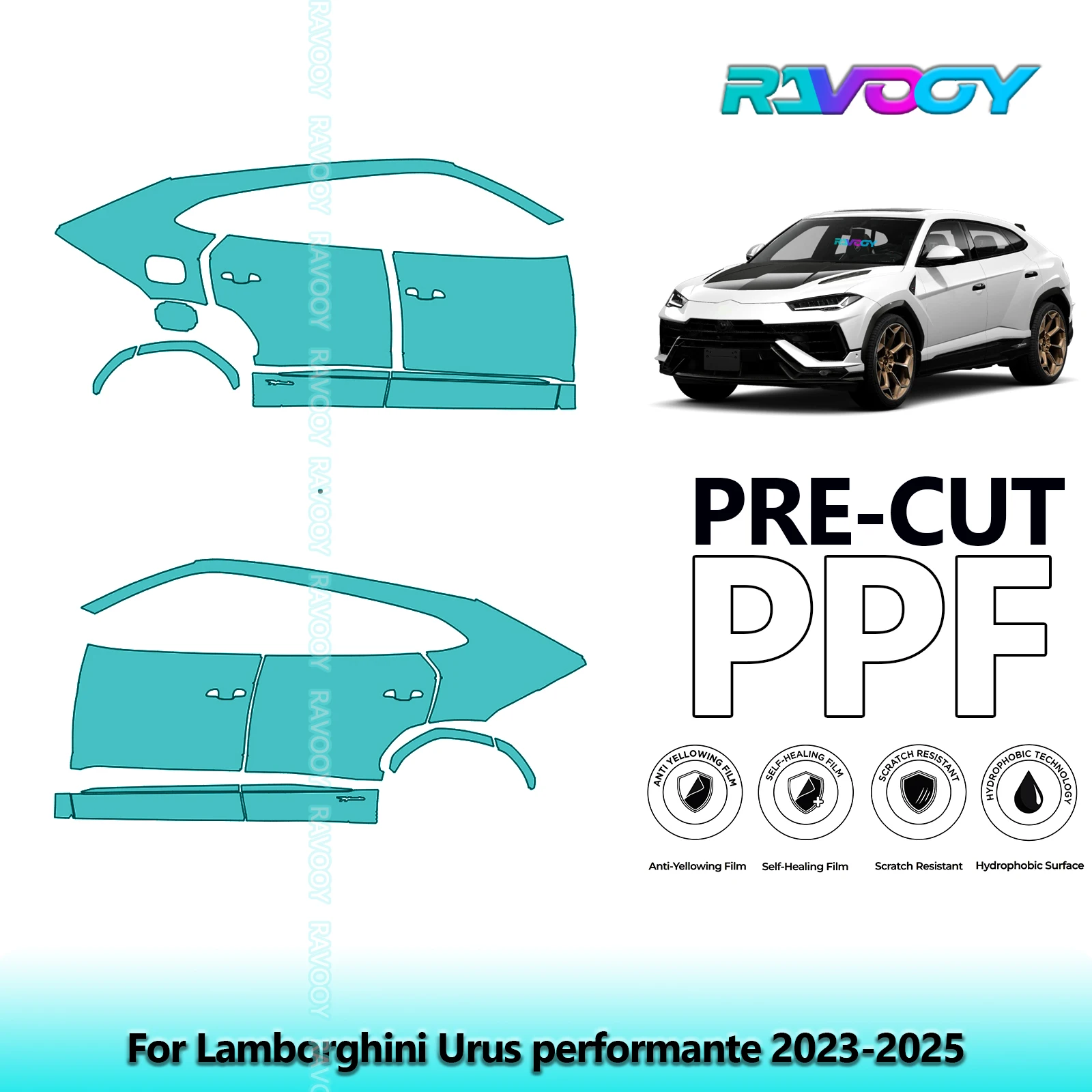 

For Lamborghini Urus performante 2023-2025 8.5mil Clear Matte Pre-Cut PPF Door & A/B Pillar Kit TPU Paint Protection Film Set