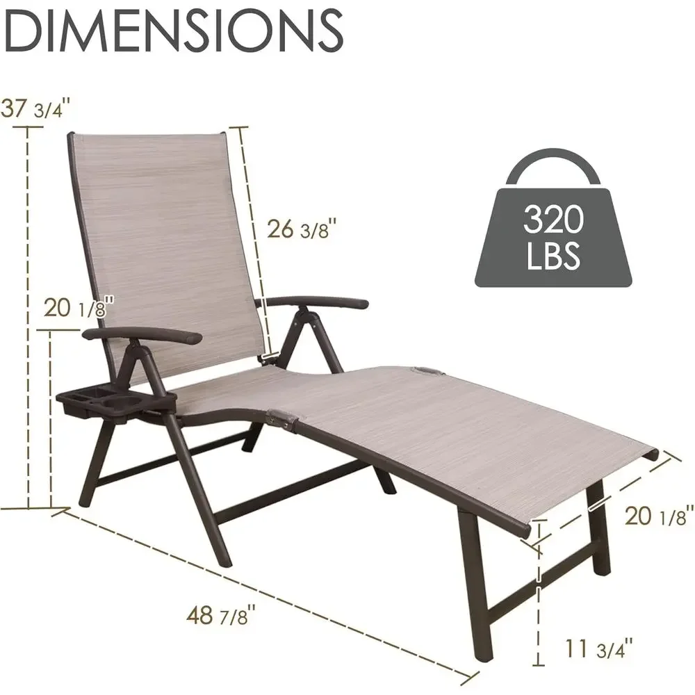 Weatherproof Adjustable Reclining Lounge Chair with Drink Holder, Ideal for Beach, Yard, Poolside, Deck, and Patio in Red Stripe