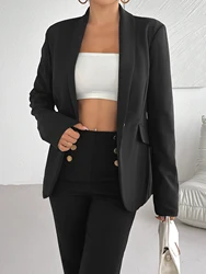 Black suit jacket women's design 2024 autumn and winter new slim casual long-sleeved suit single row single button