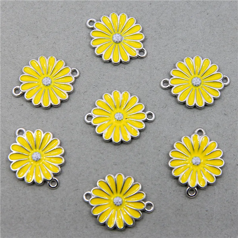 6Pcs Lot yellow Color Sunflower Flower Charm Connectors for Jewelry Making Bracelet Findings Accessories DIY Craft