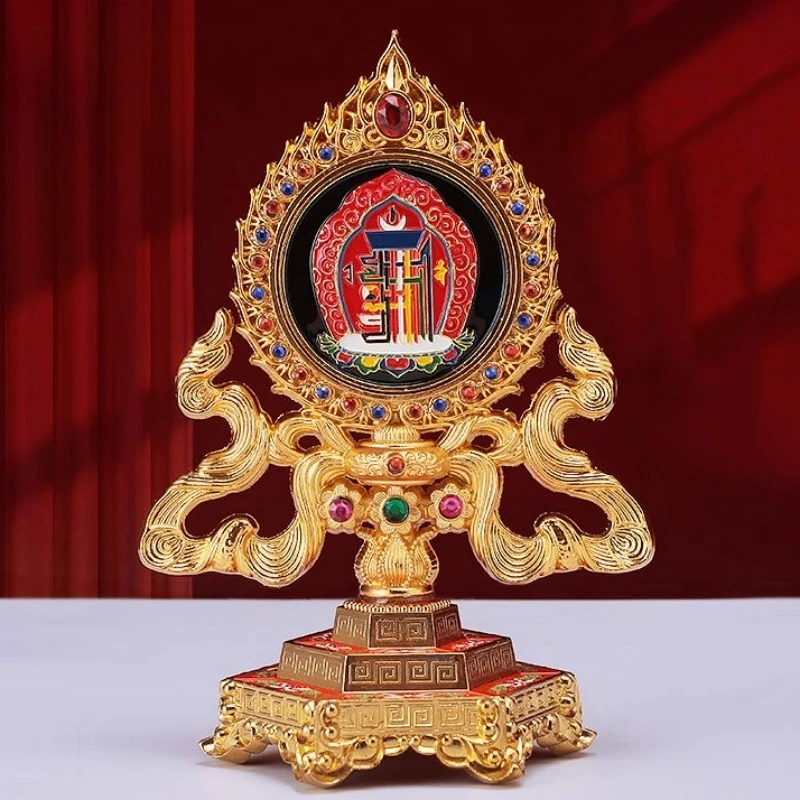 

Multicolor Tibetan Alloy Engraving Inlaid Gem Ten Phase at Ease Mirror ​Handicraft Auspicious Altars Tribute Desktop Decorative