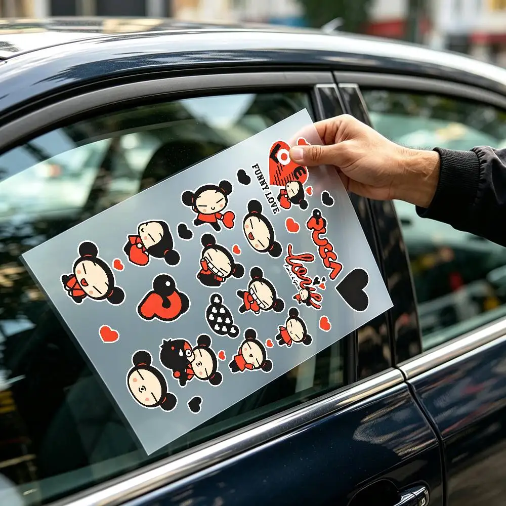 Korean Cute Red Black Oriental Cartoon  Chinese DollS Girl Stickers Sweet Heart Kawaii Decals For Water Bottle Laptop Phone Case