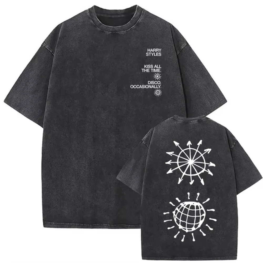 Harry Styles "Together" Tour 2026 Vintage Gewassen T-shirt Mannen Vrouwen Popmuziek Mode Oversized Katoenen Grafische T-shirts Streetwear