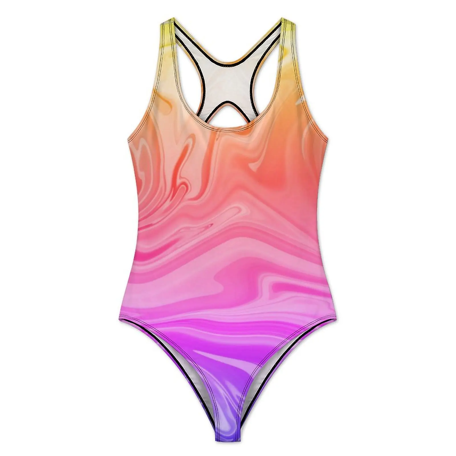 Blue Pink Ombre Swimsuit Sexy Gradient Abstract Print One Piece Swimwear Push Up Bodysuit Elegant Surfing Bathing Suits