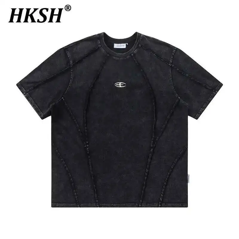 

HKSH Мужская уличная одежда Шикарные футболки Летняя новая уличная мода Хлопковый топ с меховым краем Футболка в стиле панк с короткими рукавами HK1950