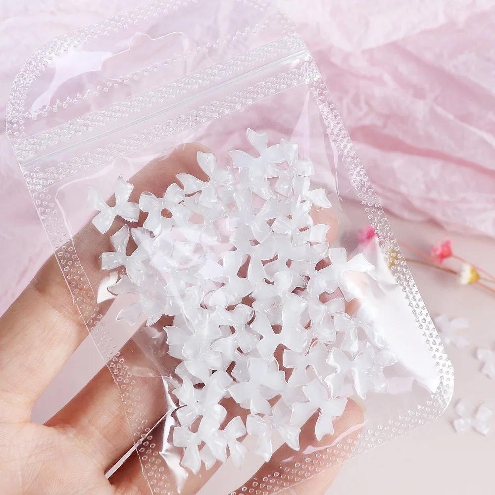 Ice Through Ribbon Onderdelen Nail Art Decoratie Kawaii 3D Jelly Witte Strik Hars Manicure Charme Steentjes DIY Nagels Tips Figuren