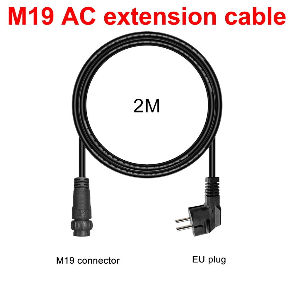 2M EU Power Extension Cable for 600-800W Solar Inverter, 3-Core Connector & EU Plug Included