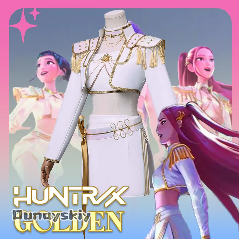 

Kpop DemonHun ter Cosplay Costume Huntrix Mira White Suit Korean Wave Superstar Idol Performance Sets Halloween Carnival Golden