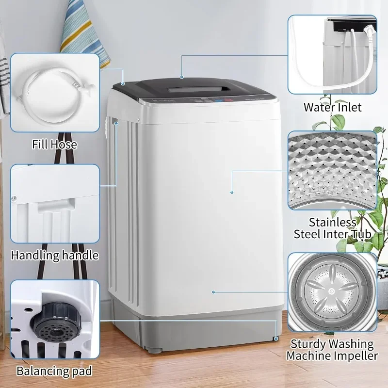 

Портативная стиральная машина с верхней загрузкой, полностью автоматическая, 17,6 фунтов (8,9 кг) - 10 программ стирки и 8 уровней воды, компактная 2-в-1 с дренажным насосом, индивидуальная комплектация