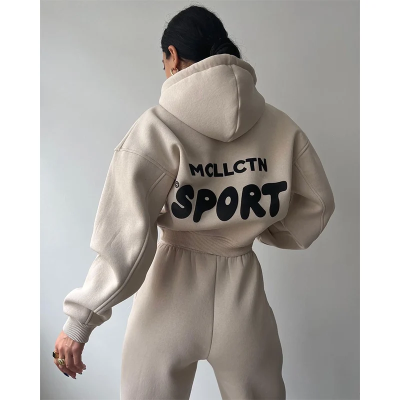 Sport 2 Piece Pants Set Fashion Hoodies Sweatshirts Outwears Autumn Winter Clothes Women Pullovers Ladies Clothing Hood Outfits