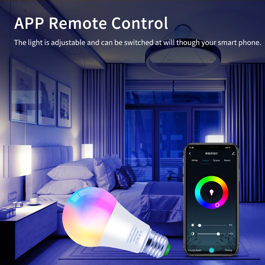 واي فاي الذكية مصباح ليد لمبة E27 12/15/18 واط صوت RGB عكس الضوء ضوء أمبوليتا Parlante واي فاي مصباح العمل مع جوجل مساعد اليكسا