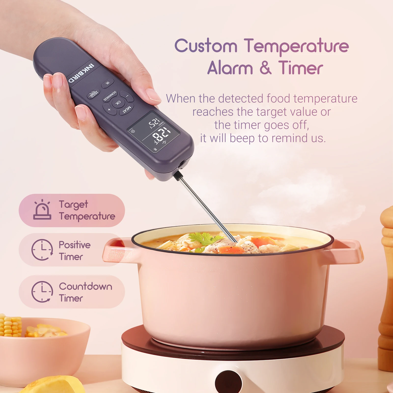 INKBIRD 3-In-1 Multifunctional Food Thermometer High Accyracy Foldable Probe Digital Meat Thermometers for Cooking Baking Grill