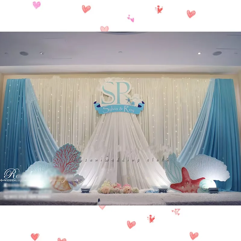 

3x6M/10x20FT White Curtain Drape Wedding Backdrop With Blue Ice Silk Swag Party Curtain Drapery Stage Background Panels No Light