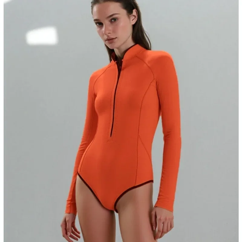 دائم 2 مللي متر النيوبرين بذلة المرأة قطعة واحدة طويلة الأكمام الغوص الرياضات المائية بدلة غطس ملابس السباحة طفح الحرس
