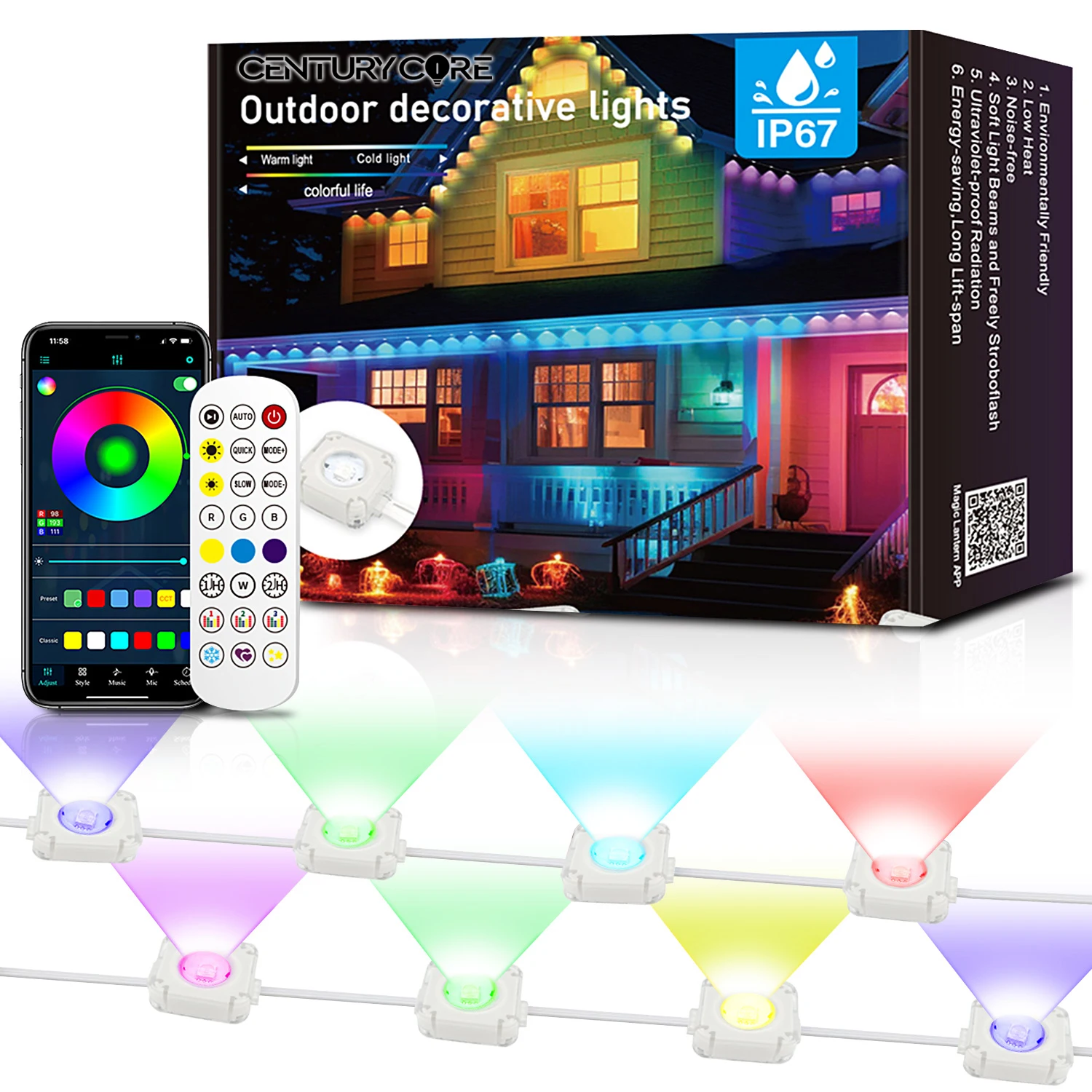 Smart Permanent Outdoor Eaves LED Lights RGB Sring Light IP67 Waterproof for Home APP DIY Scene Party Decoration Christmas Light