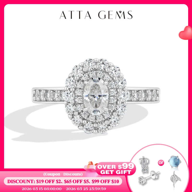

ATTAGEMS Oval Cut 0.5ct Synthetic Moissanite Ring 925 Sterling Silver Diamond Wedding Rings forWomen Luxury Quality Fine Jewelry