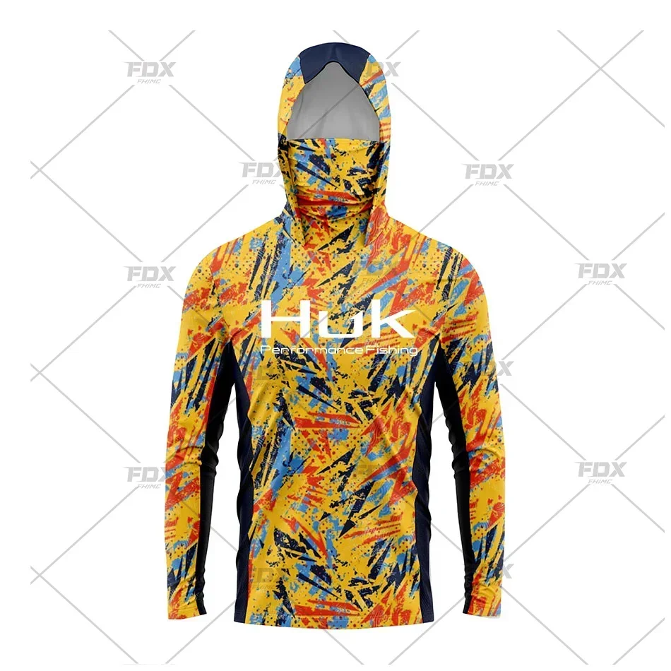 

Huk Fishing Shirt UPF 50 Hooded Face Cover Fishing Clothes Summer Sun Protection Hoodie Men Face Mask Jersey Camisa De Pesca