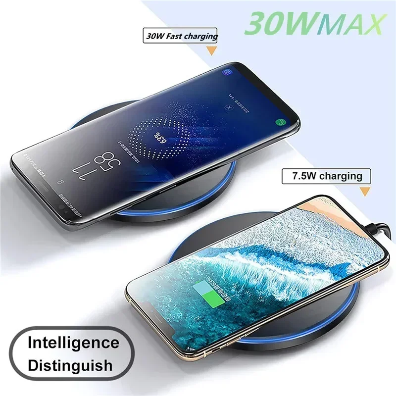 30W Fast Wireless Charger Pad For iPhone 15 14 13 12 11 X Pro Max Samsung Galaxy S23 S22 S21 S10 Note Wireless Charging Station