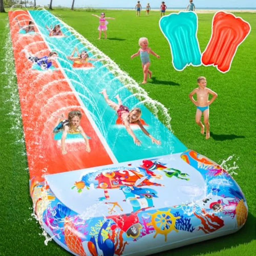 

Надувная водная горка 46 футов для взрослых, двойная, сверхдлинная, для заднего двора, с 2 бодибордами, сверхпрочная, гигантская