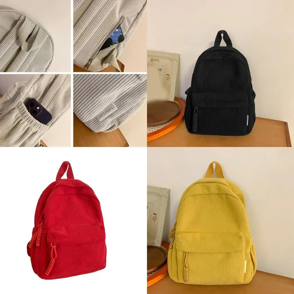 

D46D 2023 Corduroy Double Strap Shoulder Bag Book Bag for Student Girl Backpack