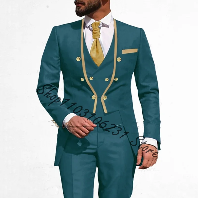 Army Green Men\'s Suits Slim Fit 3 Pieces Groom Wedding Travel Daily Casual Suits Men Blazer Vest Pants Costume Homme Mariage