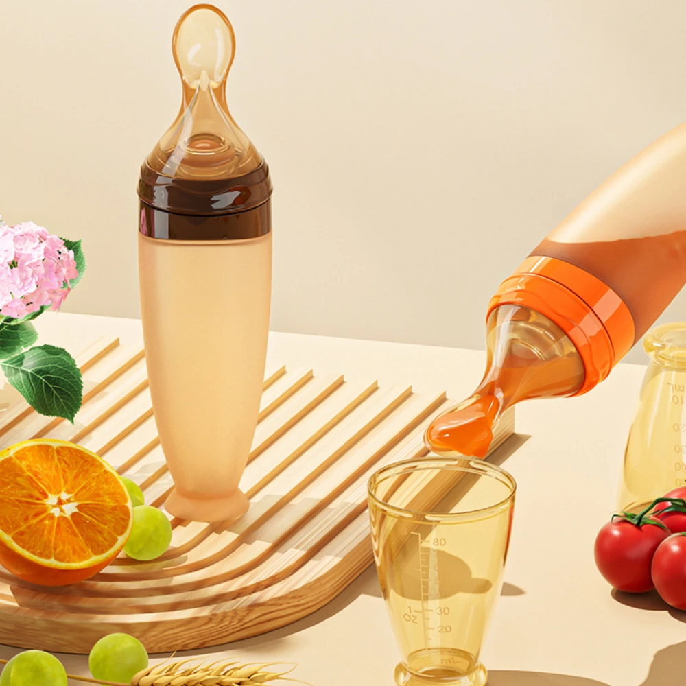 

Safe Useful Silicone Baby Bottle with Spoon Food Supplement Rice Cereal Bottles Squeeze Spoon Milk Feeding Bottle Cup