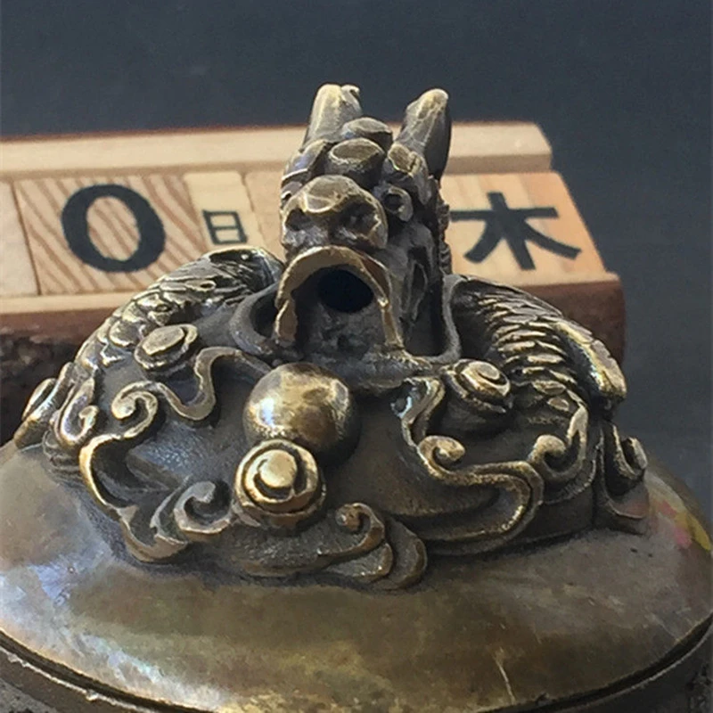 Retro Bronze Nine Dragons Spitting Water Incense Burner Pure Copper Censer for Antique Collection Home Decor Meditation
