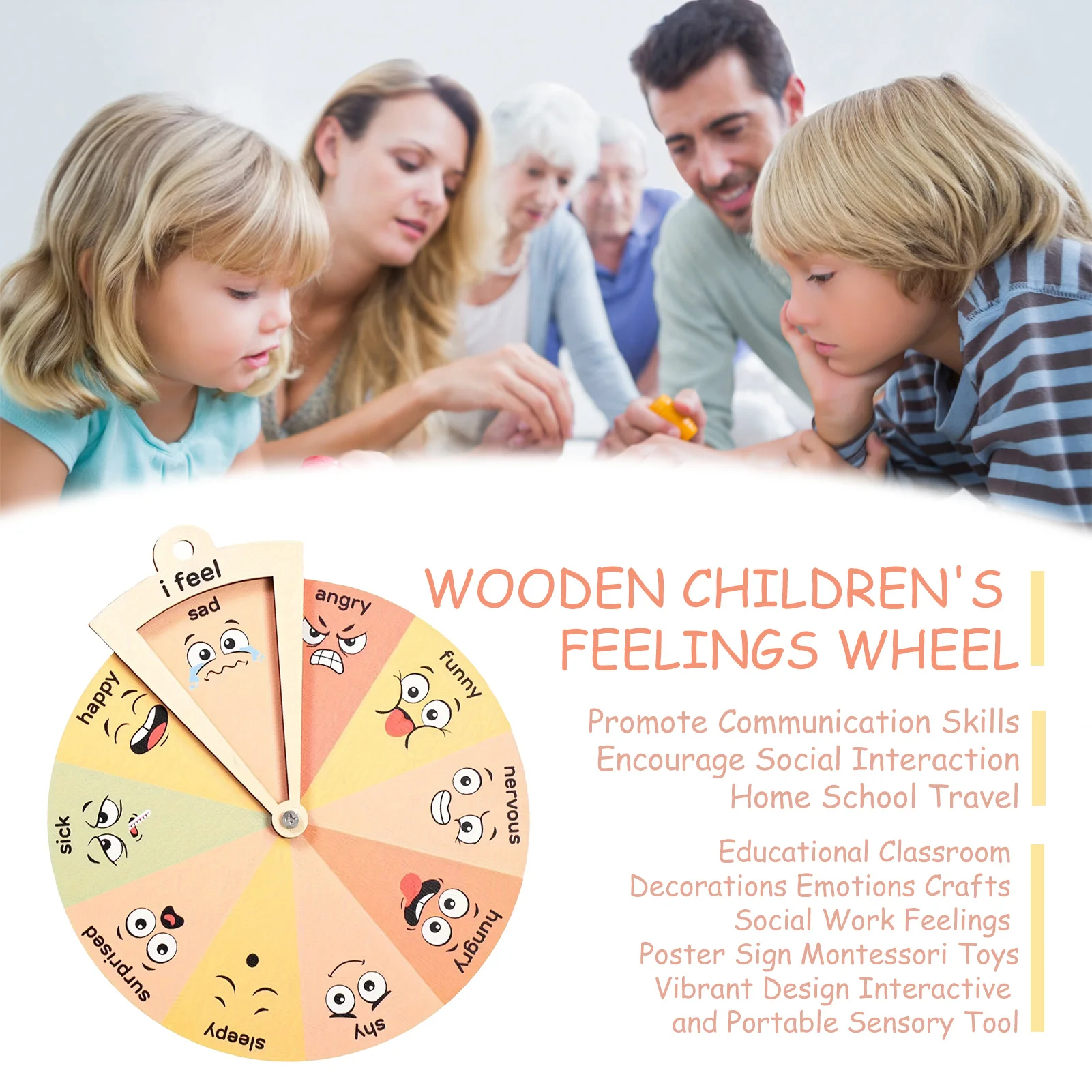Montessori Emotion Wheel Kids Toys Toddler Baby Expression Emotional Management Wooden Feeling Wheel Toys Kids Educational Toys