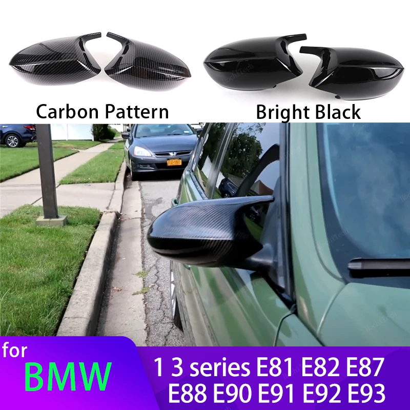 Carbon Fiber Pattern Black Side Mirror cover Caps Replacement for BMW E90 E91 2005-2011 E92 E93 2006-2013 E81 E82 E88 E87 E88