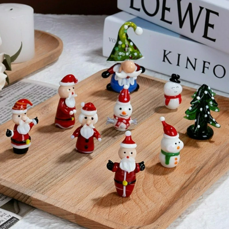 

Cute Glass Mini Christmas Figurine Santa Claus Snowman Xmas Tree Home Bonsai Decor Micro Landscape Decoration Ornament New