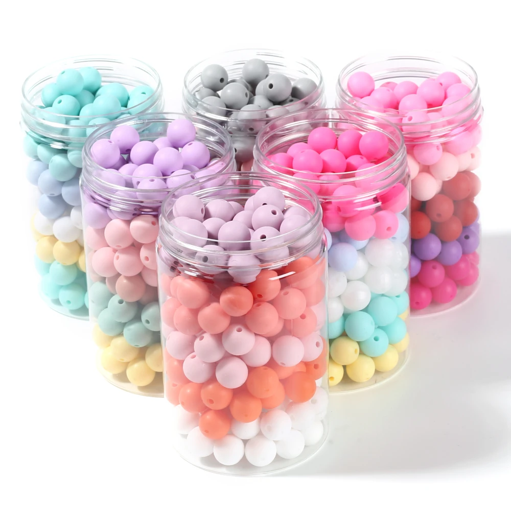 50Pcs/Bottled Silicone Chew Beads 12mm Handmade Teether Round Beads For Food Grade Nursing Toy DIY Pacifier Chain Jewelry Making