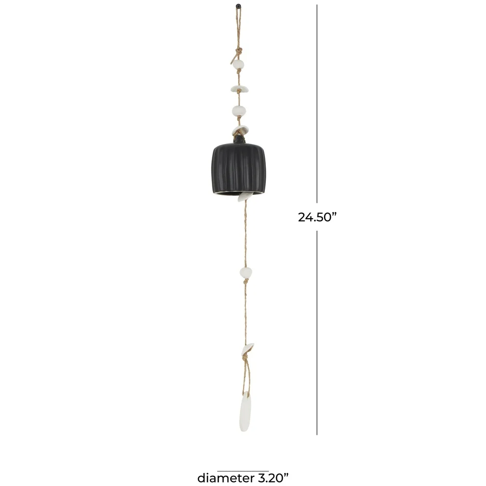 Handmade Ceramic Wind Chime 25 Inch Black with White Disks Indoor Outdoor Decor Gift Bohemian Style Unique Long Decorative Sound - Image 2