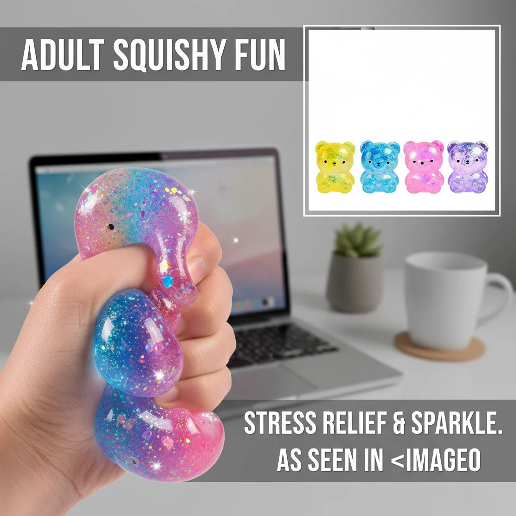 

Маленький милый блестящий жевательный мишка-антистресс Needoh Splat: игрушка-сквиш для снятия стресса и напряжения