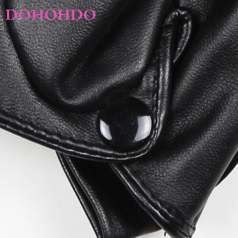 برشام قفازات جلدية سوداء القوس الكبير تصميم السيدات دراجة نارية قفازات موضة بولي PU فو الجلود في الهواء الطلق قفازات كاملة الأصابع دائم