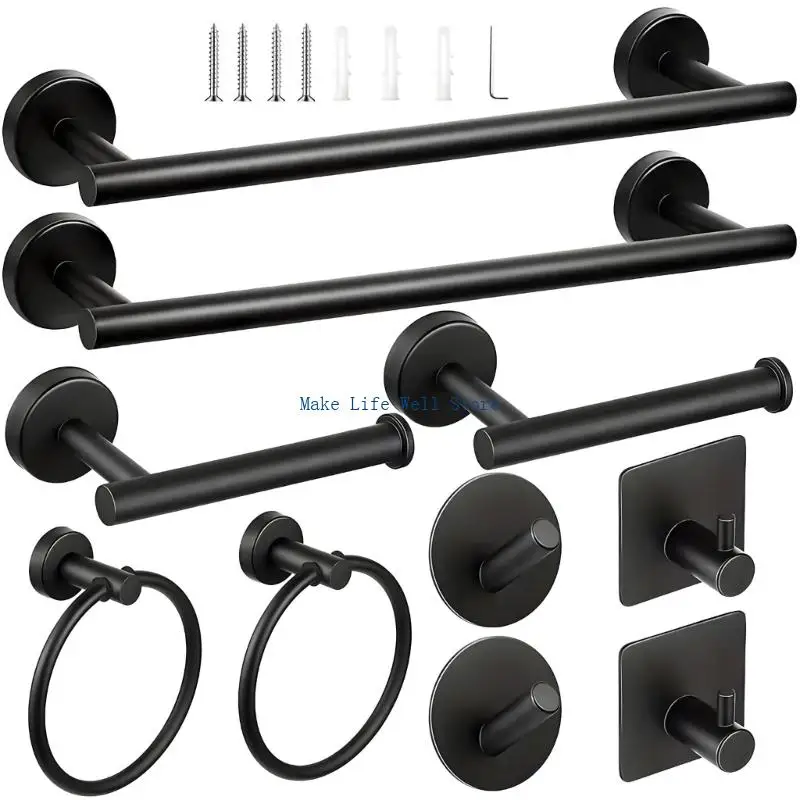 

Towel Rings Robe Hook Toilet Paper Holder Bathroom Accessory Set Easy to Install