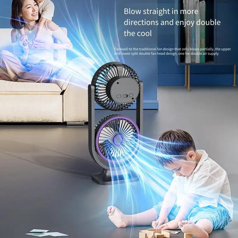 New dual-head adjustable desktop fan, USB rechargeable fan, household and outdoor high-force air circulation fan