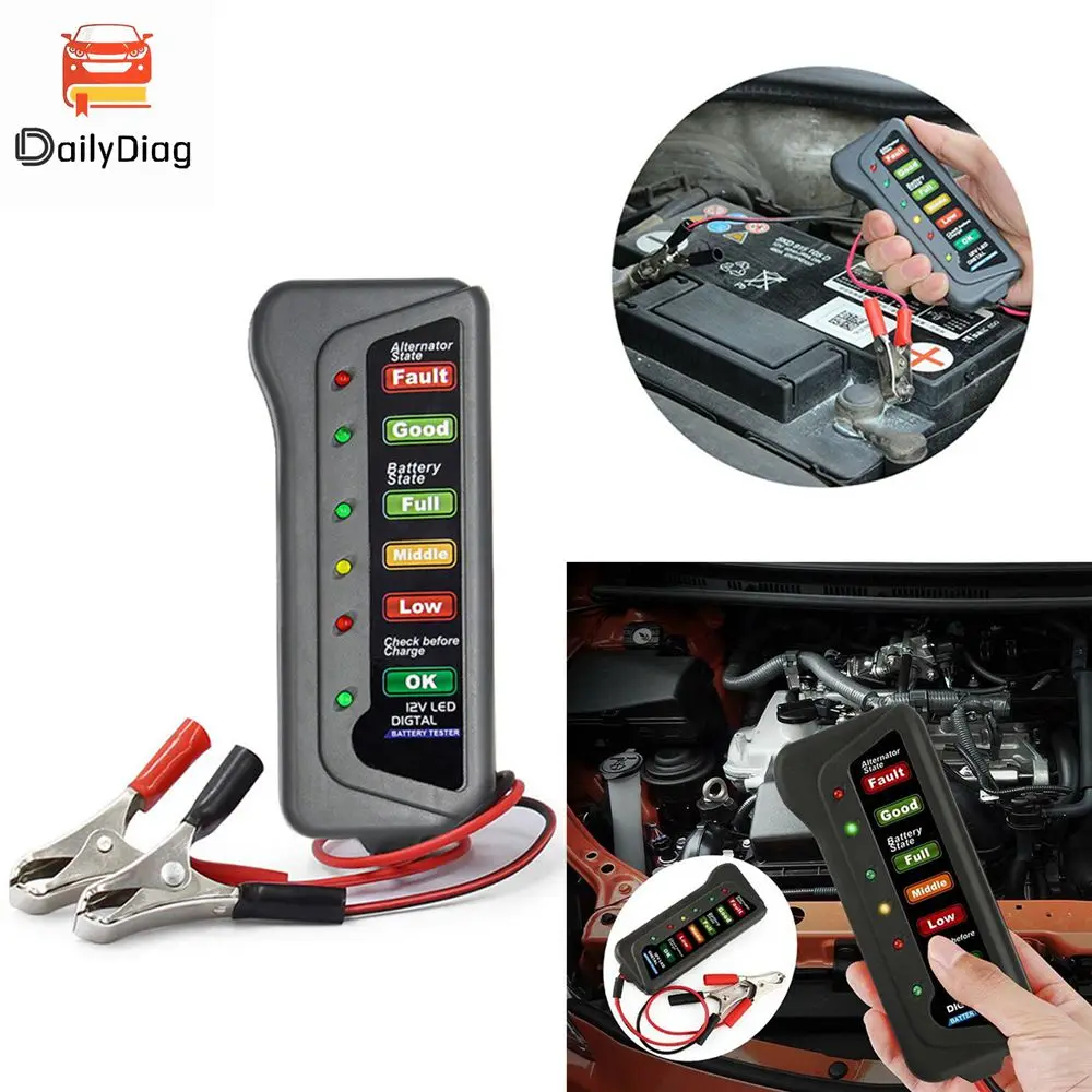 

New Mini 12V Car Battery Tester Digital Alternator Tester 6 LED Lights Display Car Diagnostic Tool Auto Battery Tester Analyzer